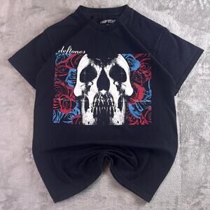 Deftones Shirt Mens S Black 2024 Skull Rose Alt Metal Band Tour Concert Logo Tee
